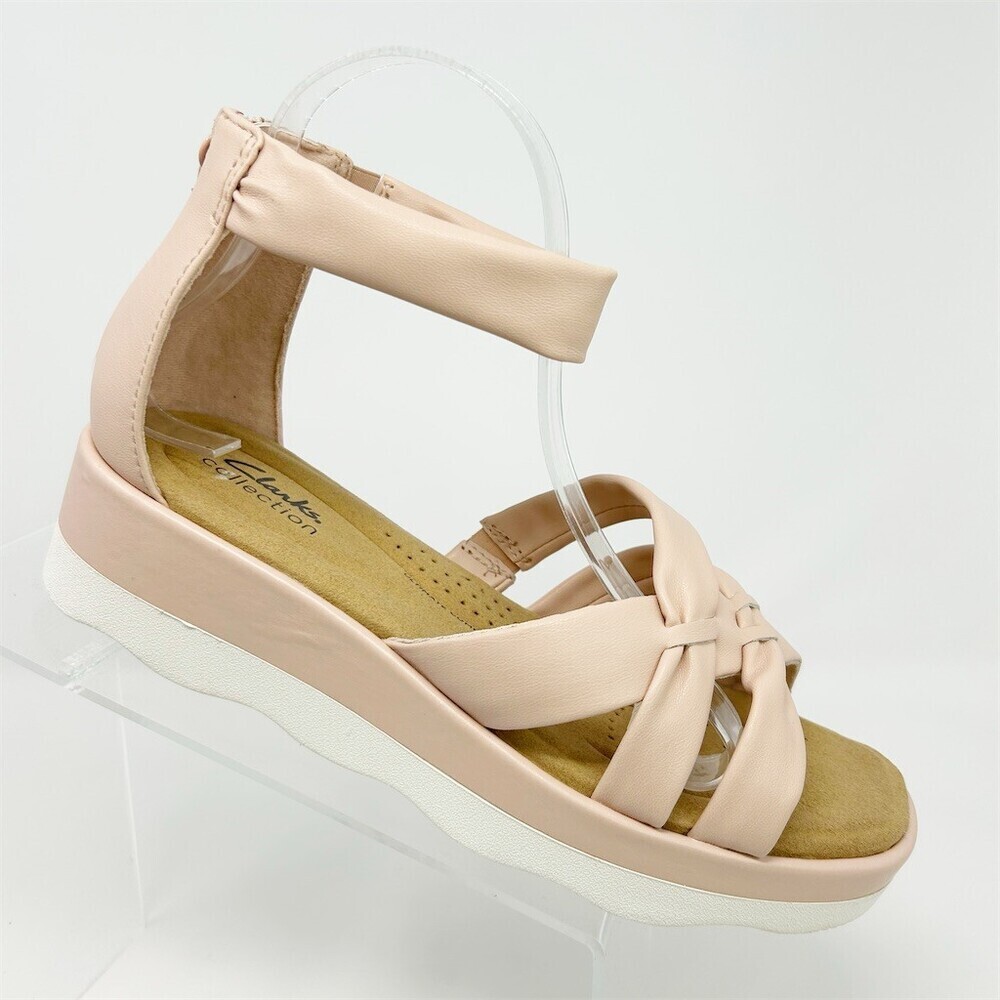 Clarks Collection Womens Blush Pink Wedge Platform Sandals Ankle Strap Zip 9